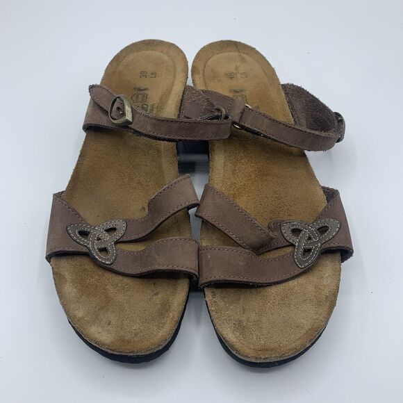 Naot Sandals Womens EU 39 US 8 Strappy Brown Leather Hook And Loop - Picture 1 of 8